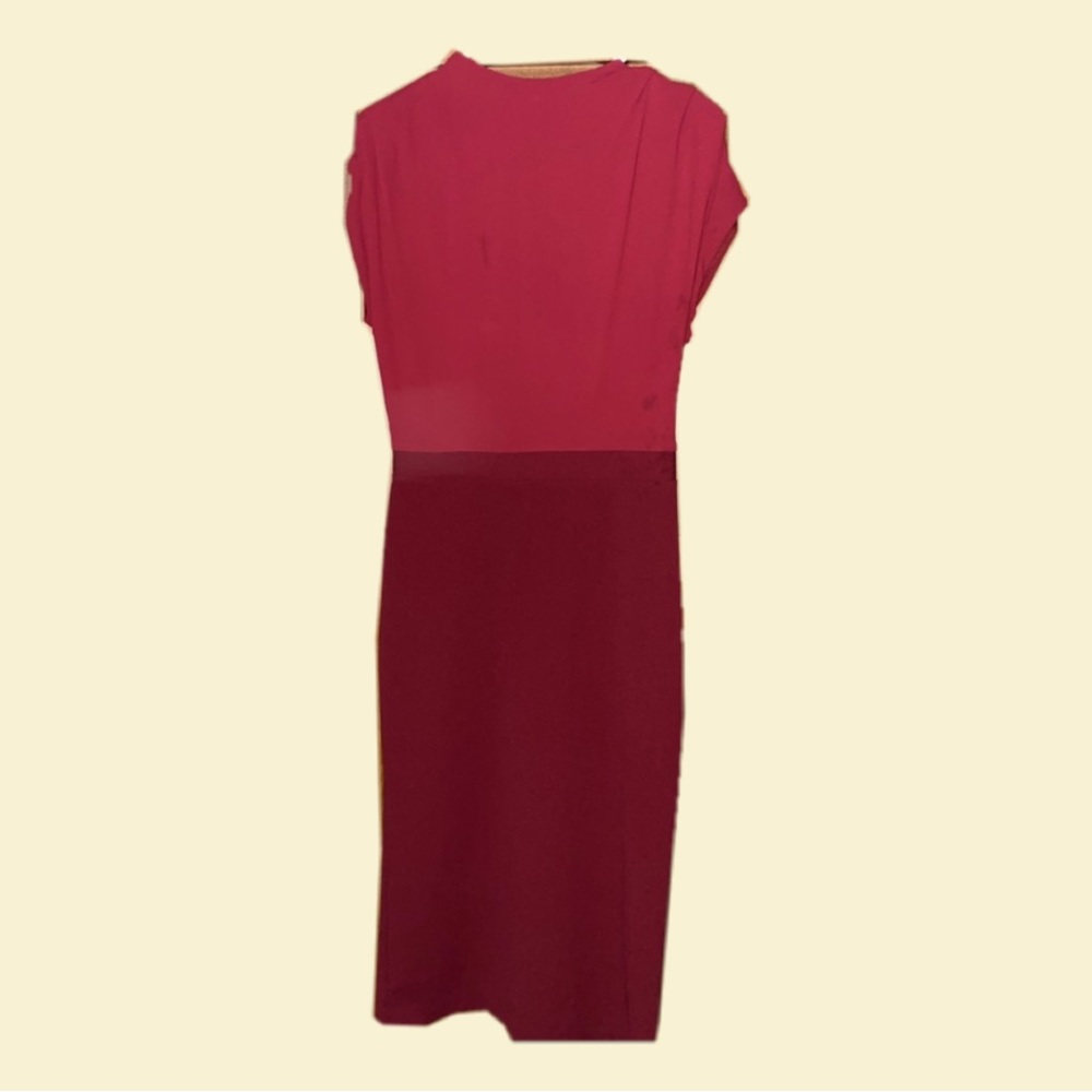 Express pencil skirt business dress, short sleeves, red/Burgundy